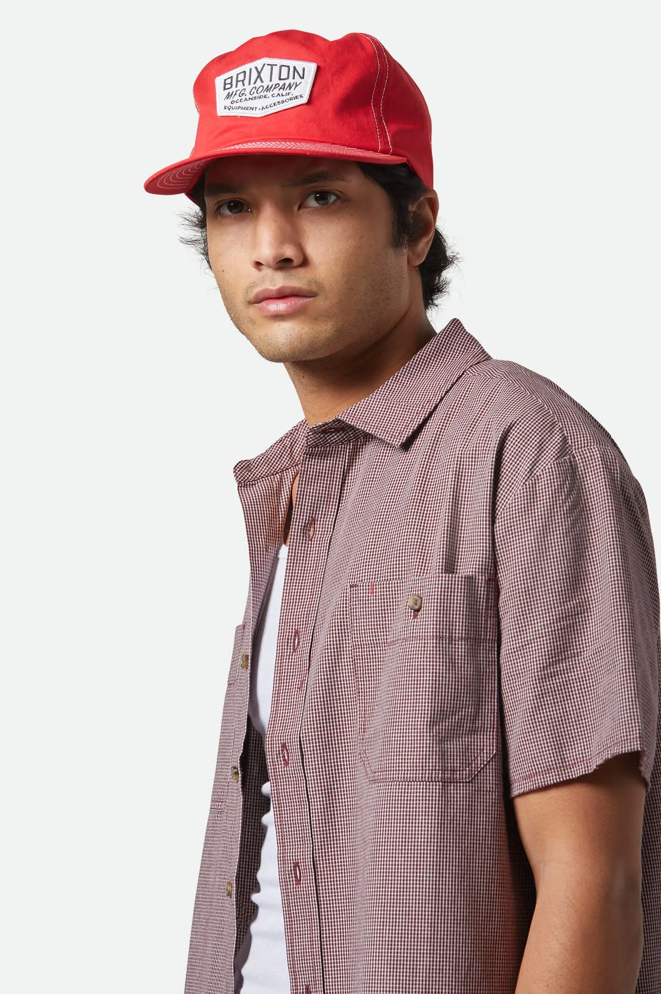 CRU Micro Plaid Relaxed S/S Shirt - Cordovan Red Micro Plaid sold by Brixton product image thumbnail 5