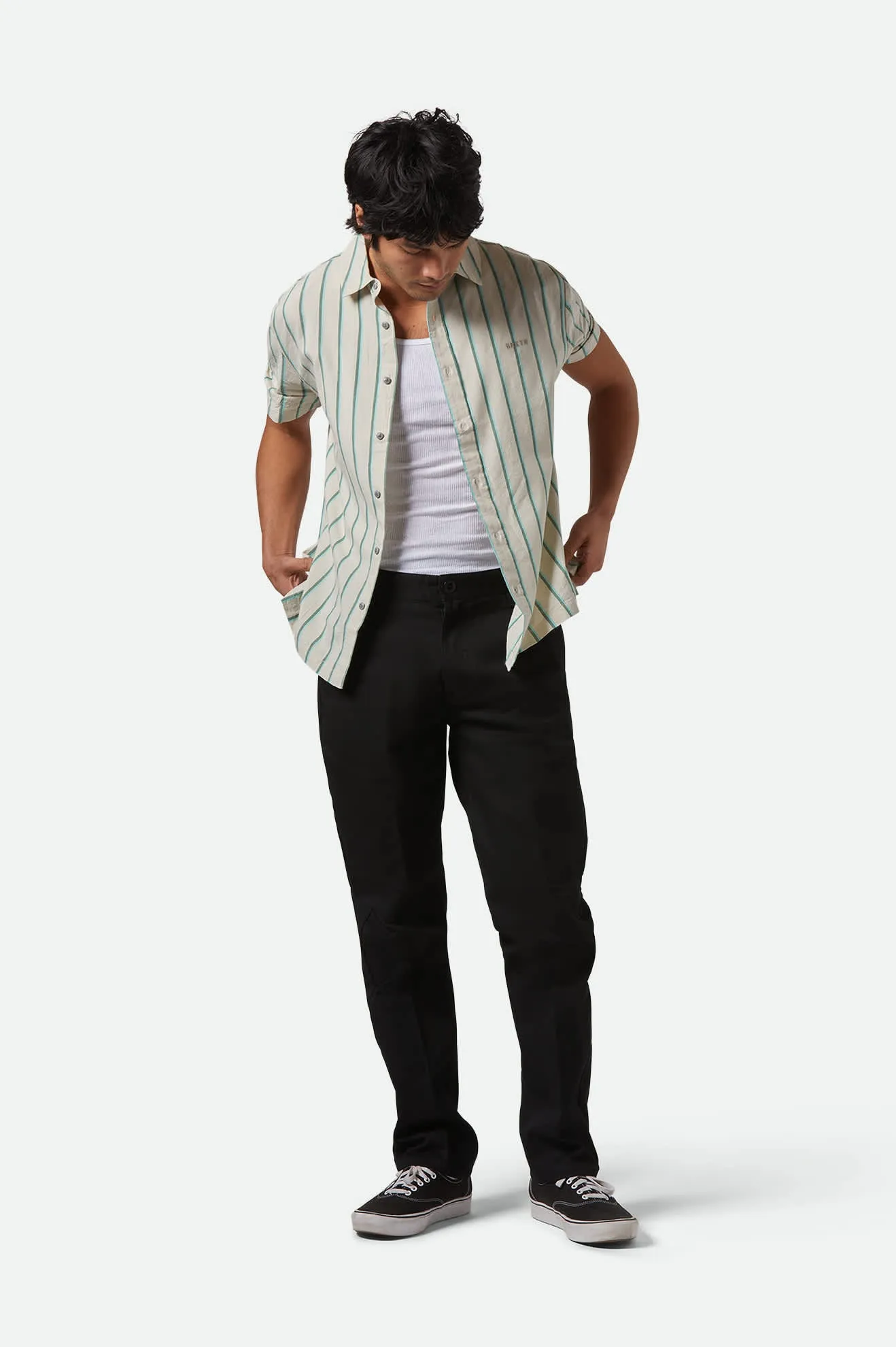 CRU Stripe Relaxed S/S Shirt - Beige/Pine Needle/Aquatic Green sold by Brixton product image thumbnail 2