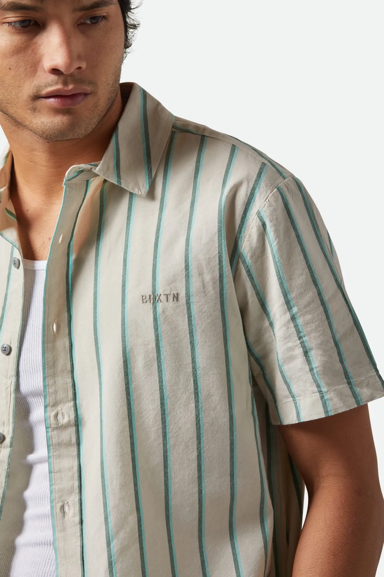 CRU Stripe Relaxed S/S Shirt - Beige/Pine Needle/Aquatic Green sold by Brixton product image thumbnail 5