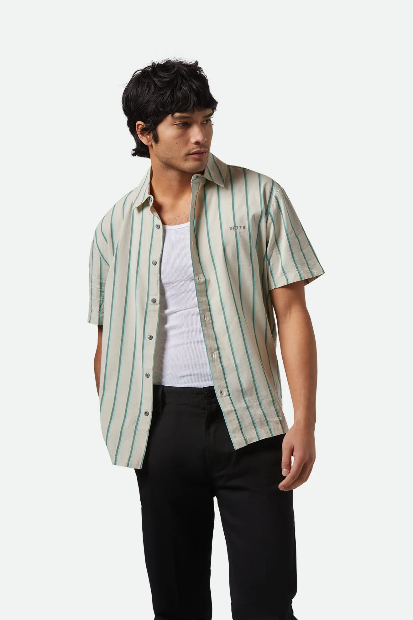 CRU Stripe Relaxed S/S Shirt - Beige/Pine Needle/Aquatic Green sold by Brixton product image thumbnail 3