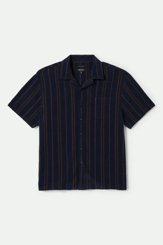 Bunker Waffle Stripe S/S Camp Collar Shirt - Washed Navy Stripe sold by Brixton