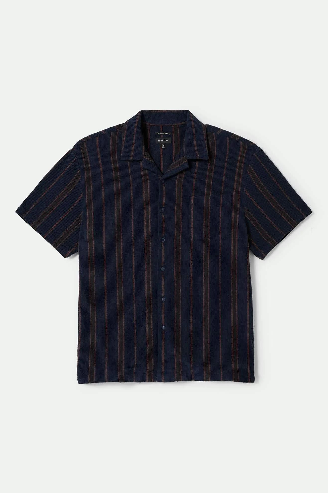 Bunker Waffle Stripe S/S Camp Collar Shirt - Washed Navy Stripe sold by Brixton