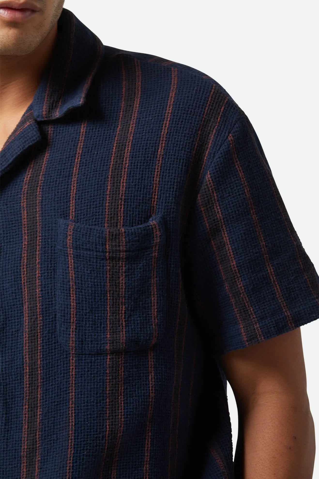 Bunker Waffle Stripe S/S Camp Collar Shirt - Washed Navy Stripe sold by Brixton product image thumbnail 5