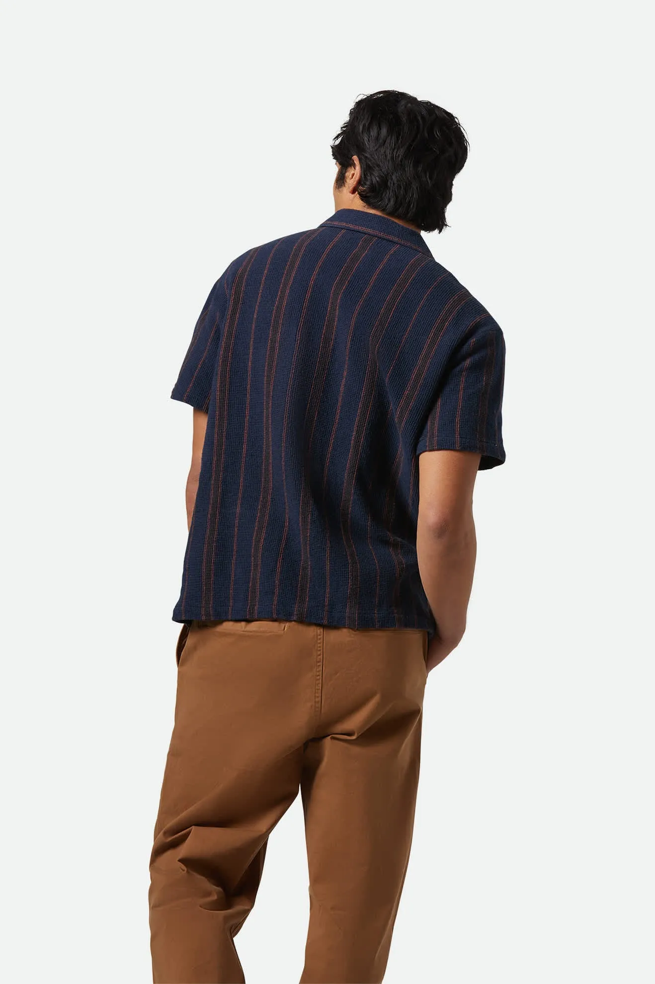 Bunker Waffle Stripe S/S Camp Collar Shirt - Washed Navy Stripe sold by Brixton product image thumbnail 4