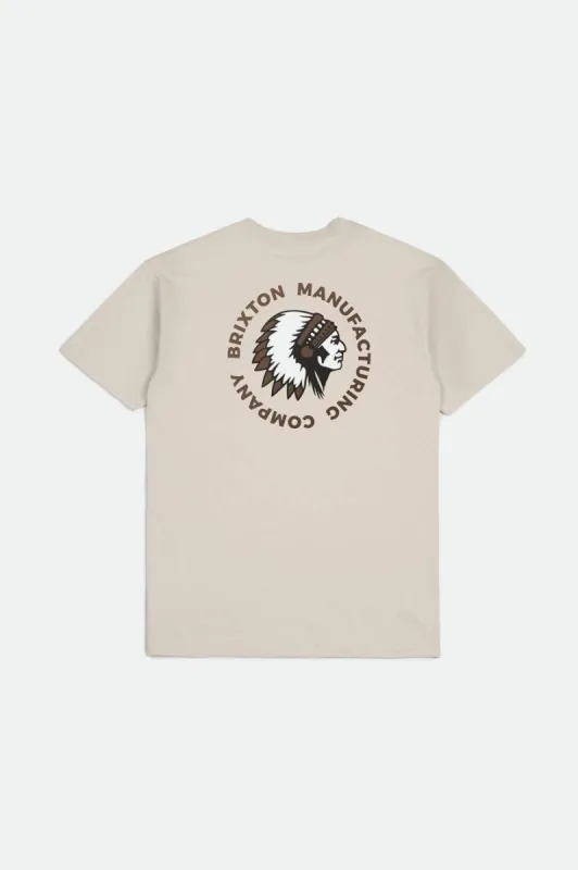 Rival Stamp S/S Standard Tee - Cream/Bison Garment Dye sold by Brixton