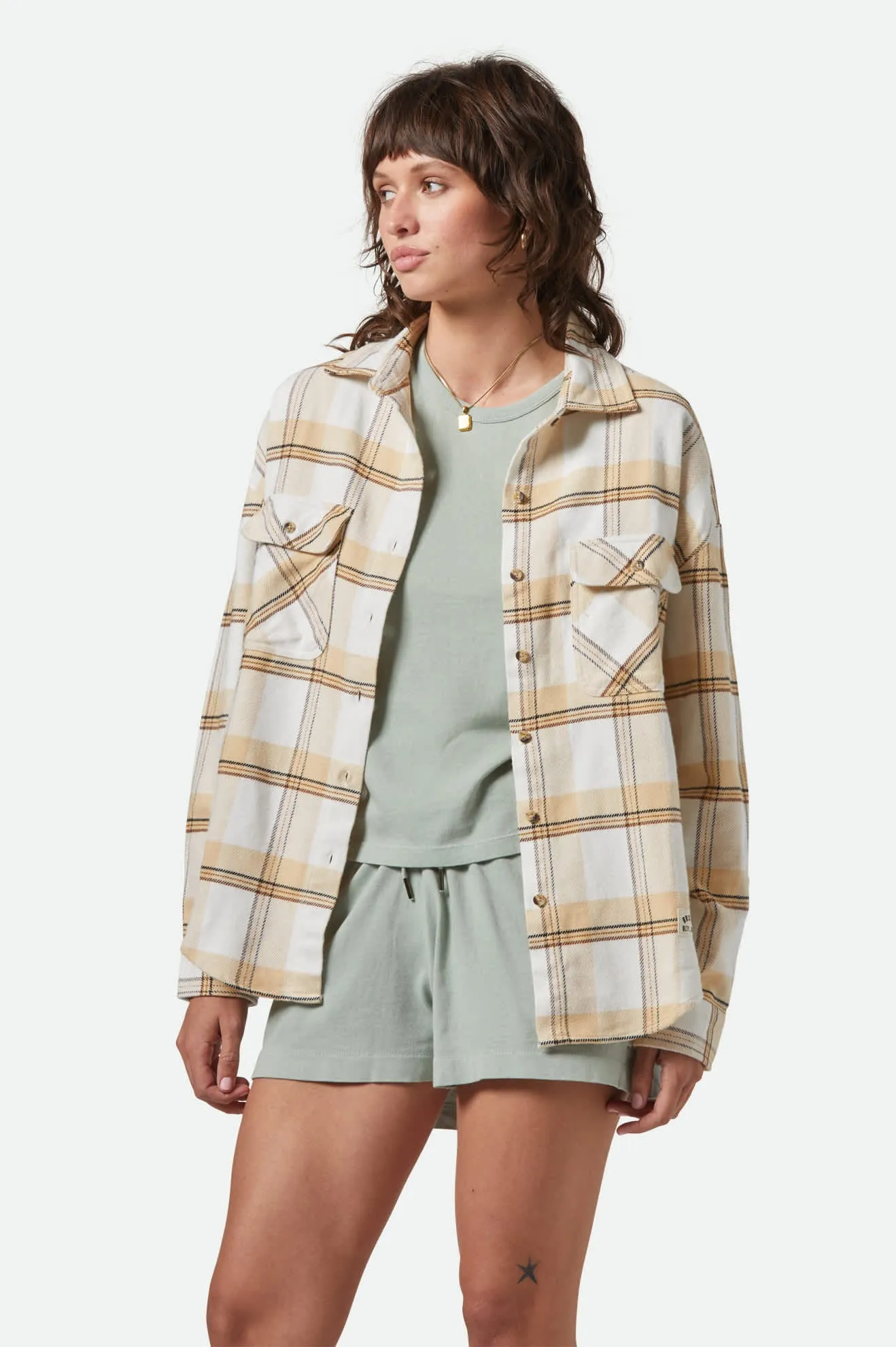 Bowery Women's Classic L/S Flannel - Off White/Semolina/Washed Copper Plaid sold by Brixton product image thumbnail 2