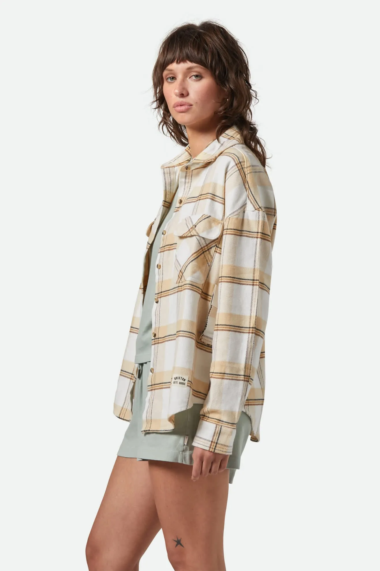 Bowery Women's Classic L/S Flannel - Off White/Semolina/Washed Copper Plaid sold by Brixton product image thumbnail 3