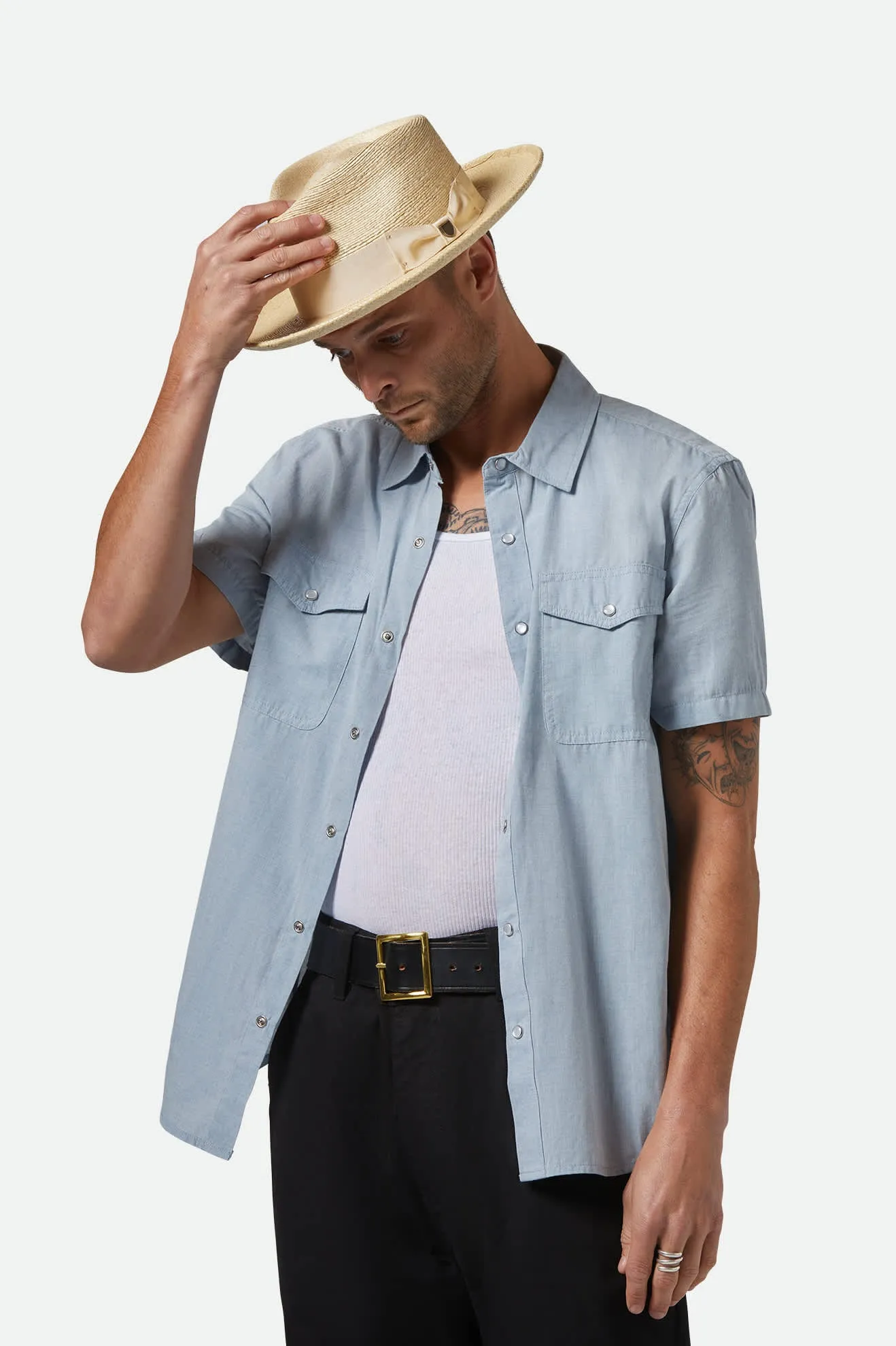 Swindle Straw Fedora - Natural/Natural sold by Brixton product image thumbnail 2