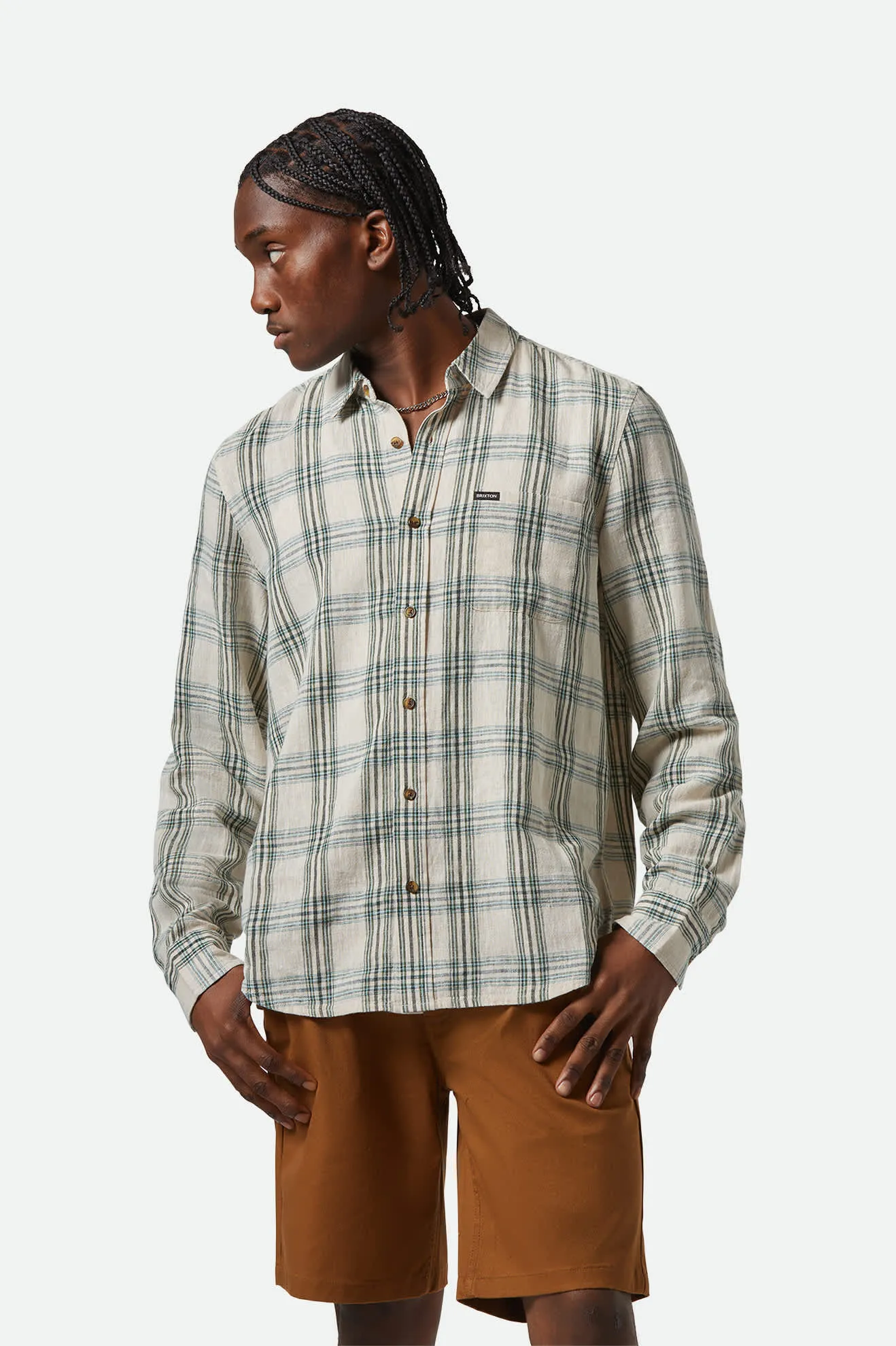 Charter Linen Blend L/S Shirt - Off White/Ivy Green Plaid sold by Brixton product image thumbnail 2