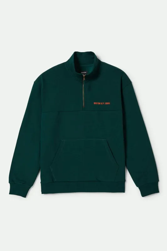 Embroidered Heavyweight Oversized Half Zip - Deep Emerald sold by Brixton