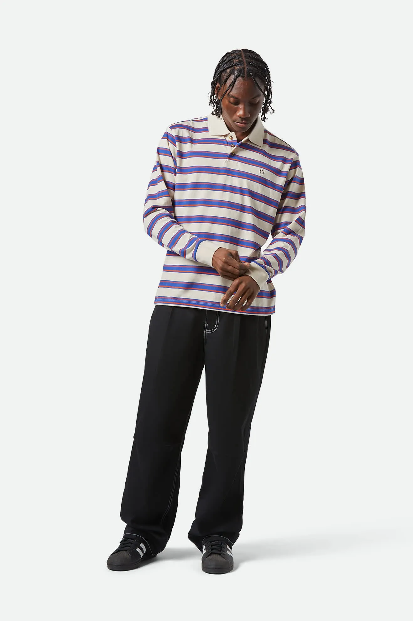 Vintage Stripe L/S Polo - Electric Blue/Flame/Whitecap sold by Brixton product image thumbnail 2