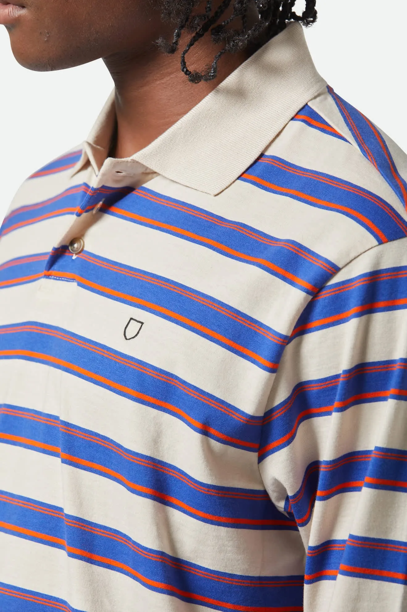 Vintage Stripe L/S Polo - Electric Blue/Flame/Whitecap sold by Brixton product image thumbnail 5