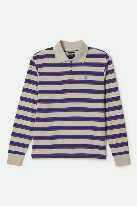 Vintage Stripe L/S Polo  - Electric Blue/Flame/Whitecap sold by Brixton