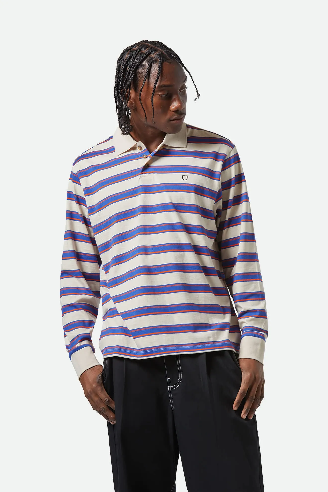 Vintage Stripe L/S Polo - Electric Blue/Flame/Whitecap sold by Brixton product image thumbnail 3