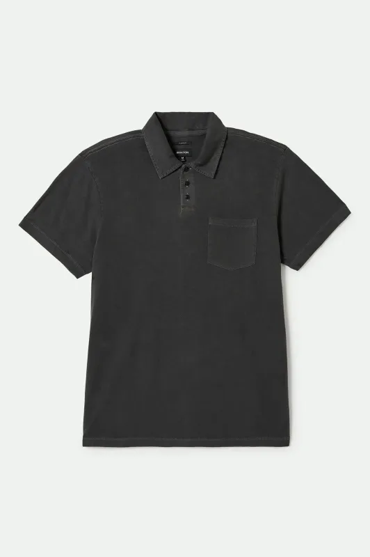 Vintage Wash S/S Polo - Washed Black sold by Brixton