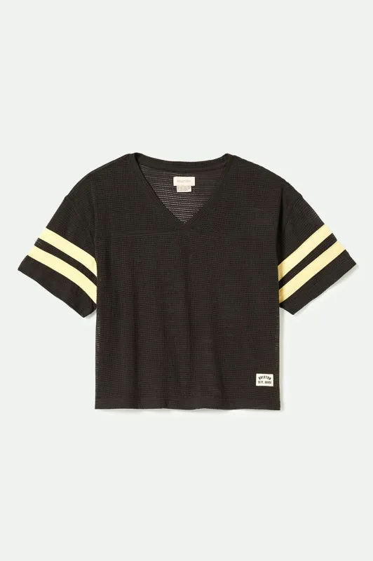 Varsity Football Mesh T-Shirt - Washed Black sold by Brixton