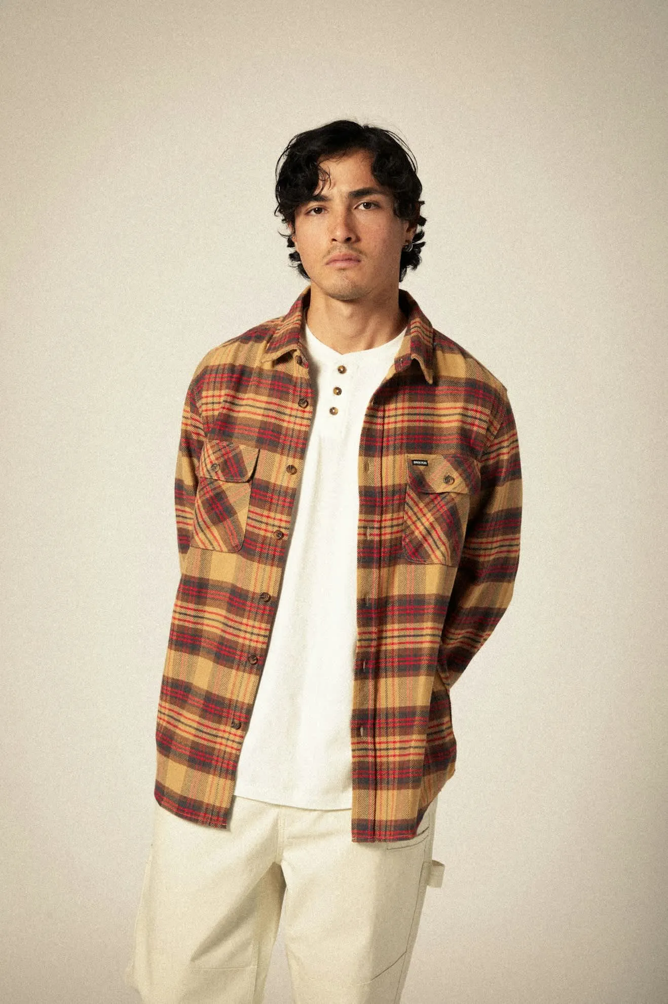 Bowery L/S Flannel - Curry/Washed Black/Crimson sold by Brixton product image thumbnail 2