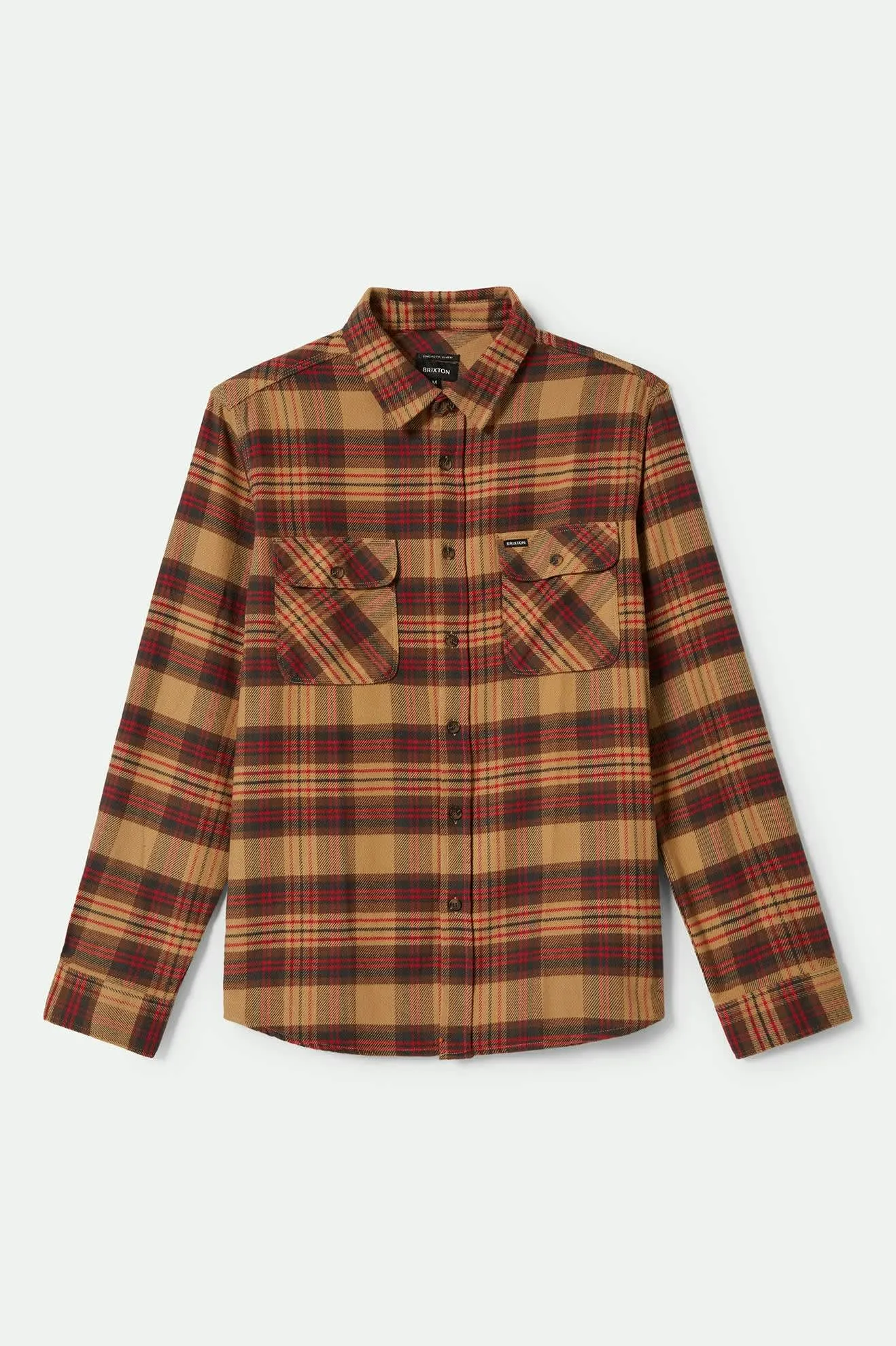 Bowery L/S Flannel - Curry/Washed Black/Crimson sold by Brixton
