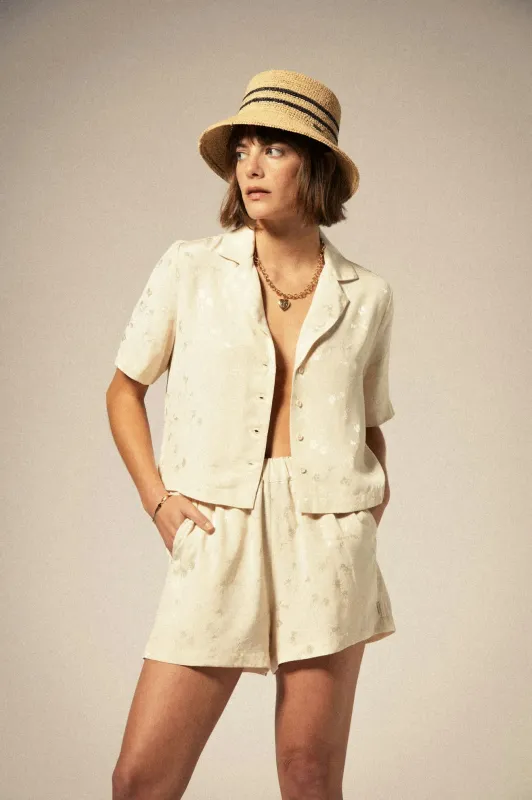 Silky S/S Jacquard Button Down - Whitecap Floral Jacquard sold by Brixton