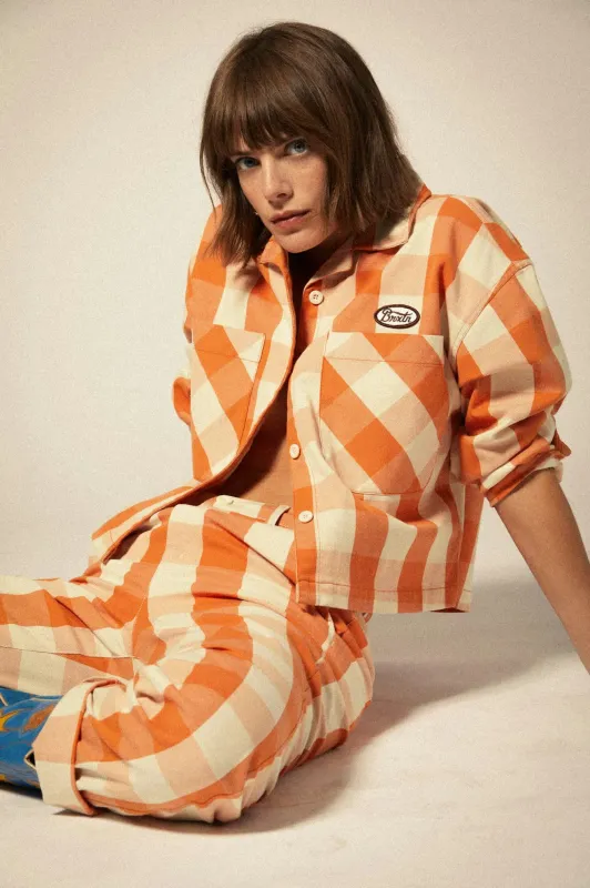 Utopia L/S Overshirt - Tangerine Gingham sold by Brixton