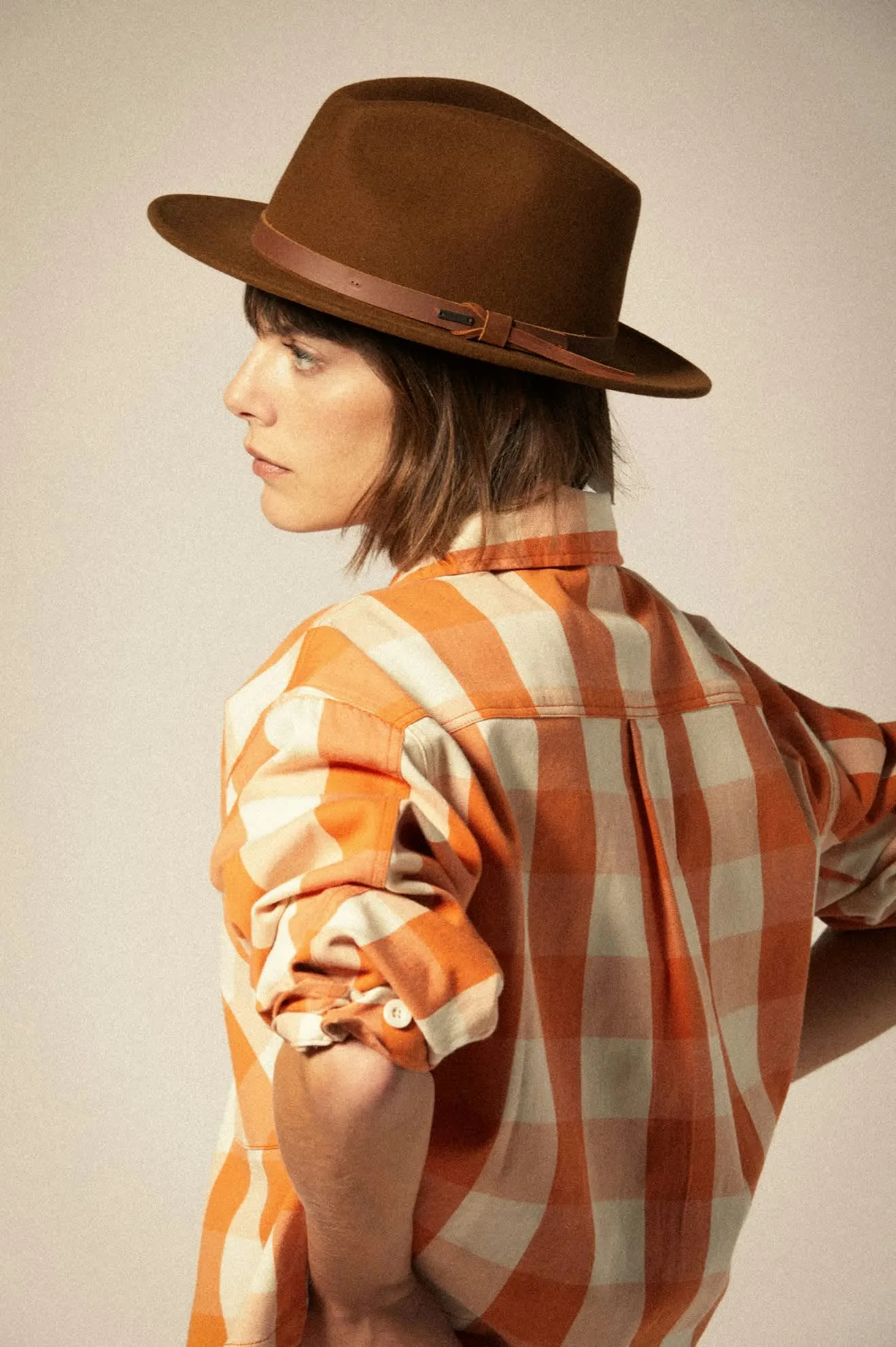 Utopia L/S Overshirt - Tangerine Gingham sold by Brixton product image thumbnail 4