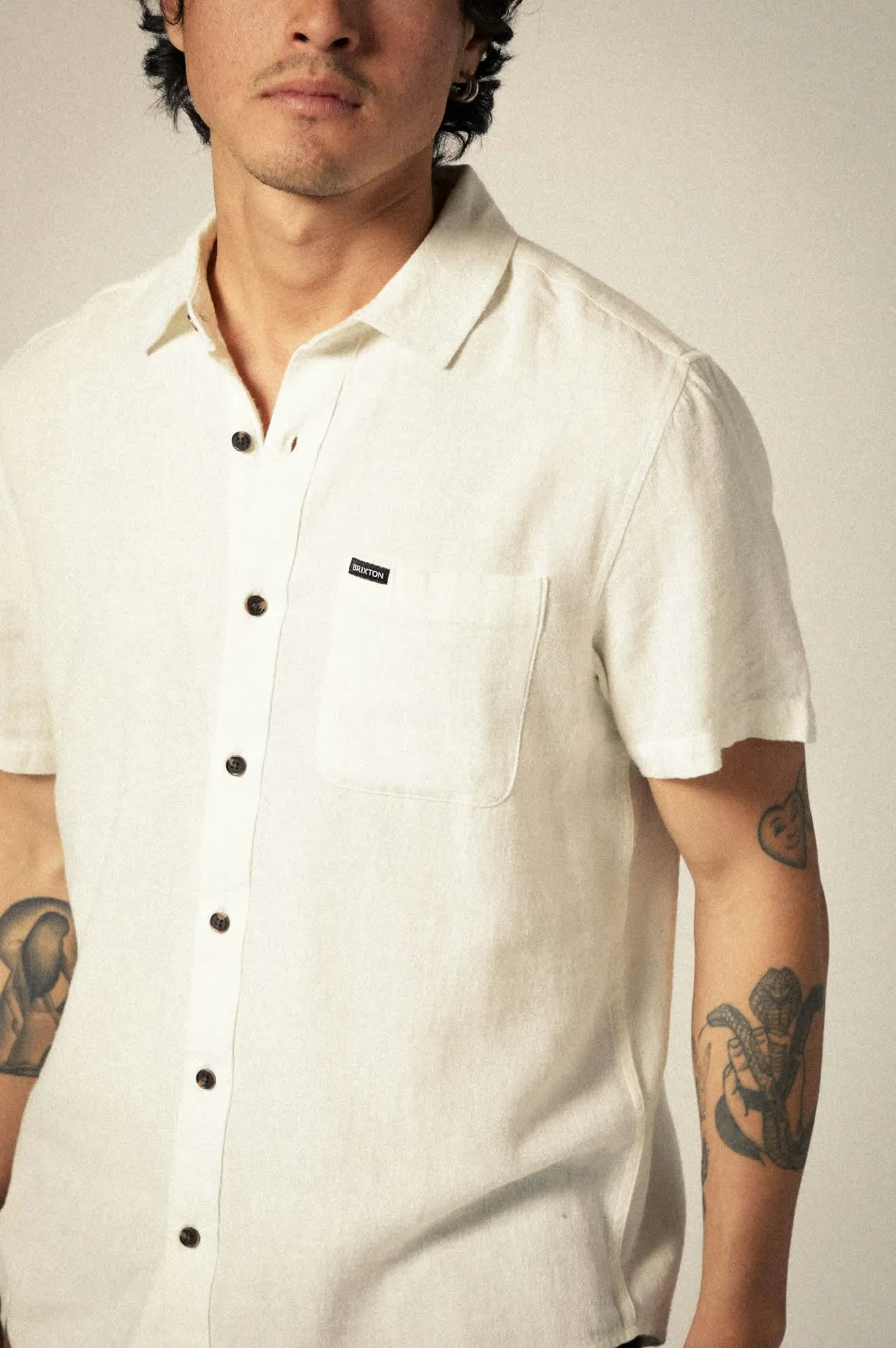 Charter Organic Cotton Linen Blend S/S Shirt - Egret White sold by Brixton product image thumbnail 5