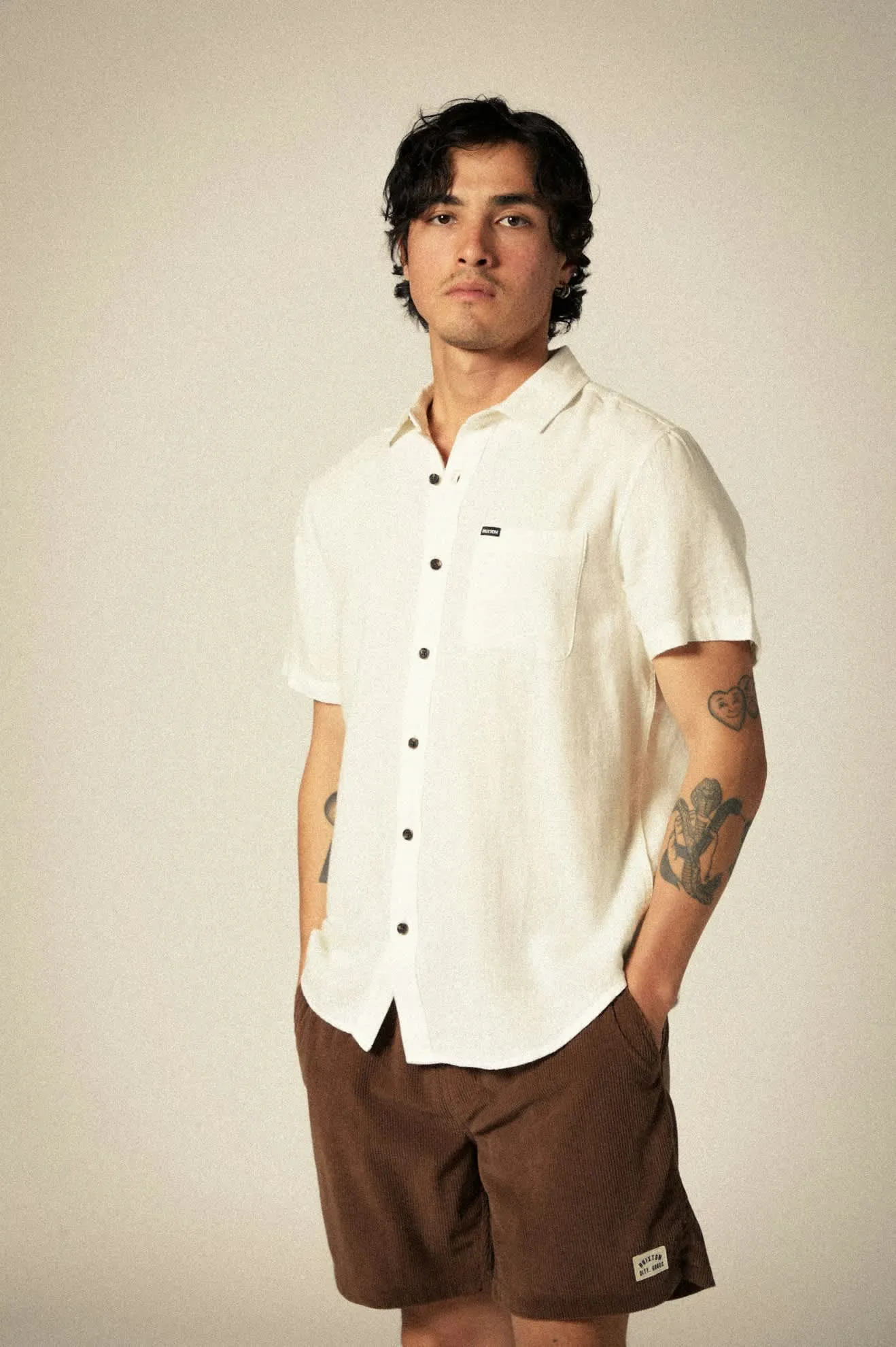 Charter Organic Cotton Linen Blend S/S Shirt - Egret White sold by Brixton product image thumbnail 3