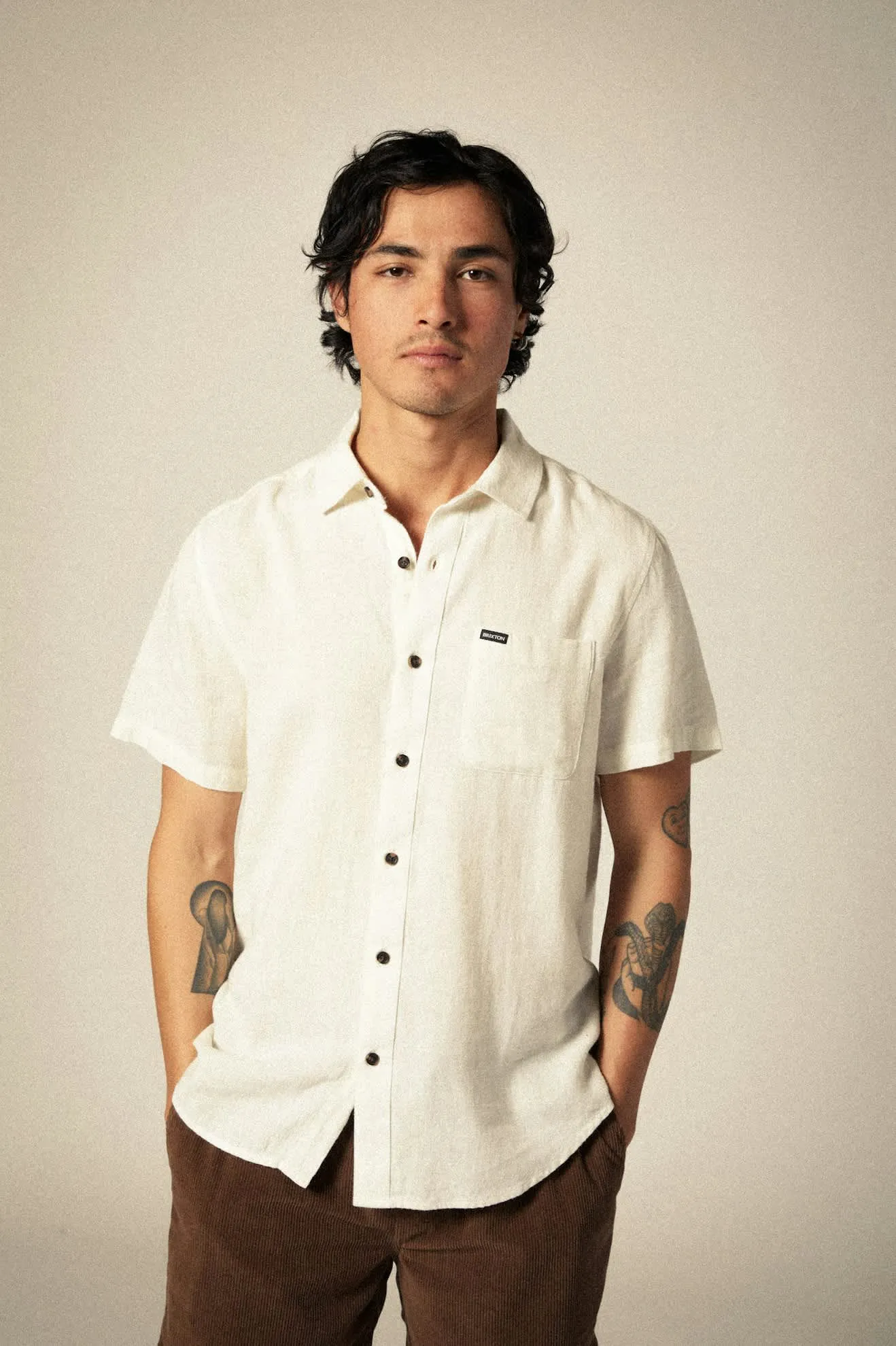 Charter Organic Cotton Linen Blend S/S Shirt - Egret White sold by Brixton product image thumbnail 2