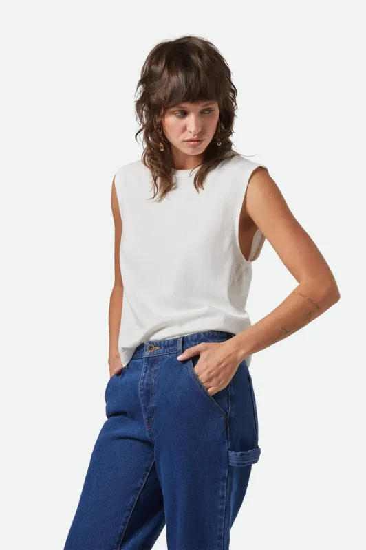Carefree Organic Garment Dyed Muscle Tank - Off White sold by Brixton