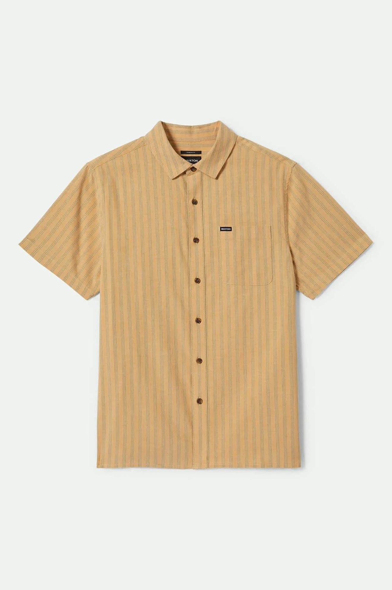 CRU Oxford Stripe S/S Shirt - Curry/Ivy Green Stripe sold by Brixton