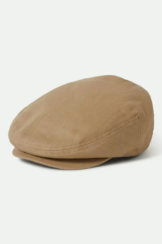 Hooligan Lightweight Flat Cap - Khaki/Sand Herringbone sold by Brixton