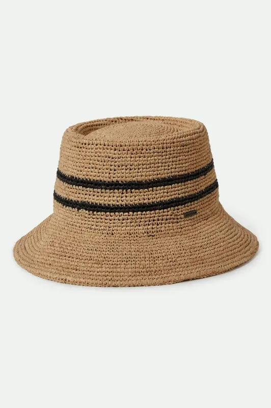 Ellee Straw Bucket Hat - Tan/Black sold by Brixton