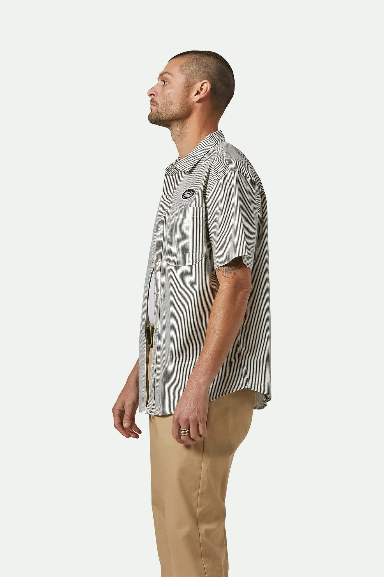Builders Auto S/S Shirt - Black/Off White Stripe sold by Brixton product image thumbnail 3