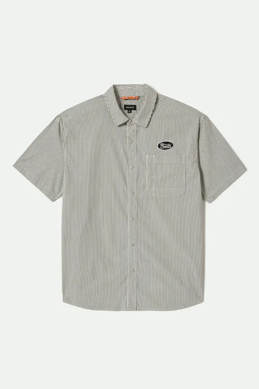 Builders Auto S/S Shirt - Black/Off White Stripe sold by Brixton