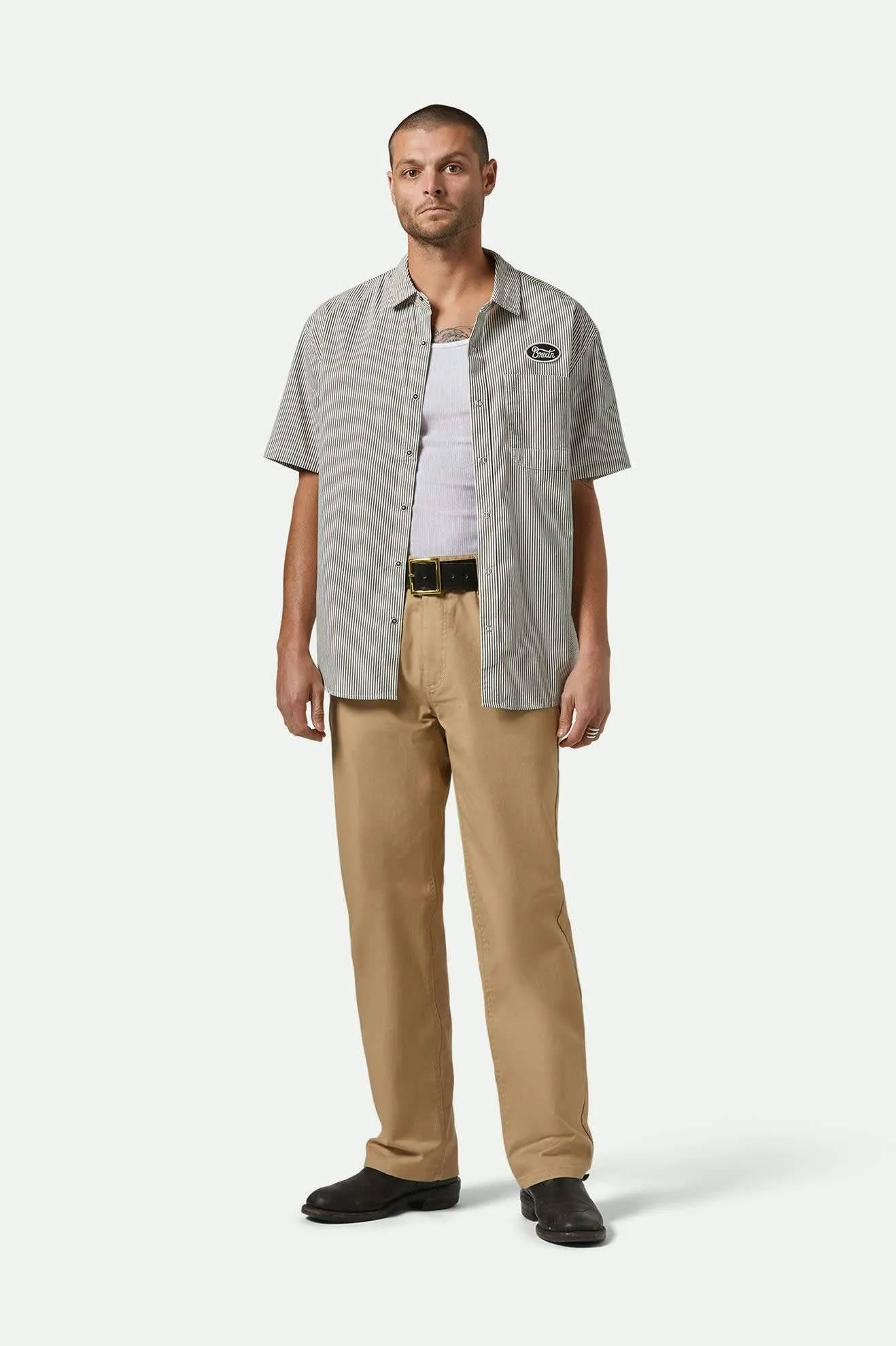 Builders Auto S/S Shirt - Black/Off White Stripe sold by Brixton product image thumbnail 5