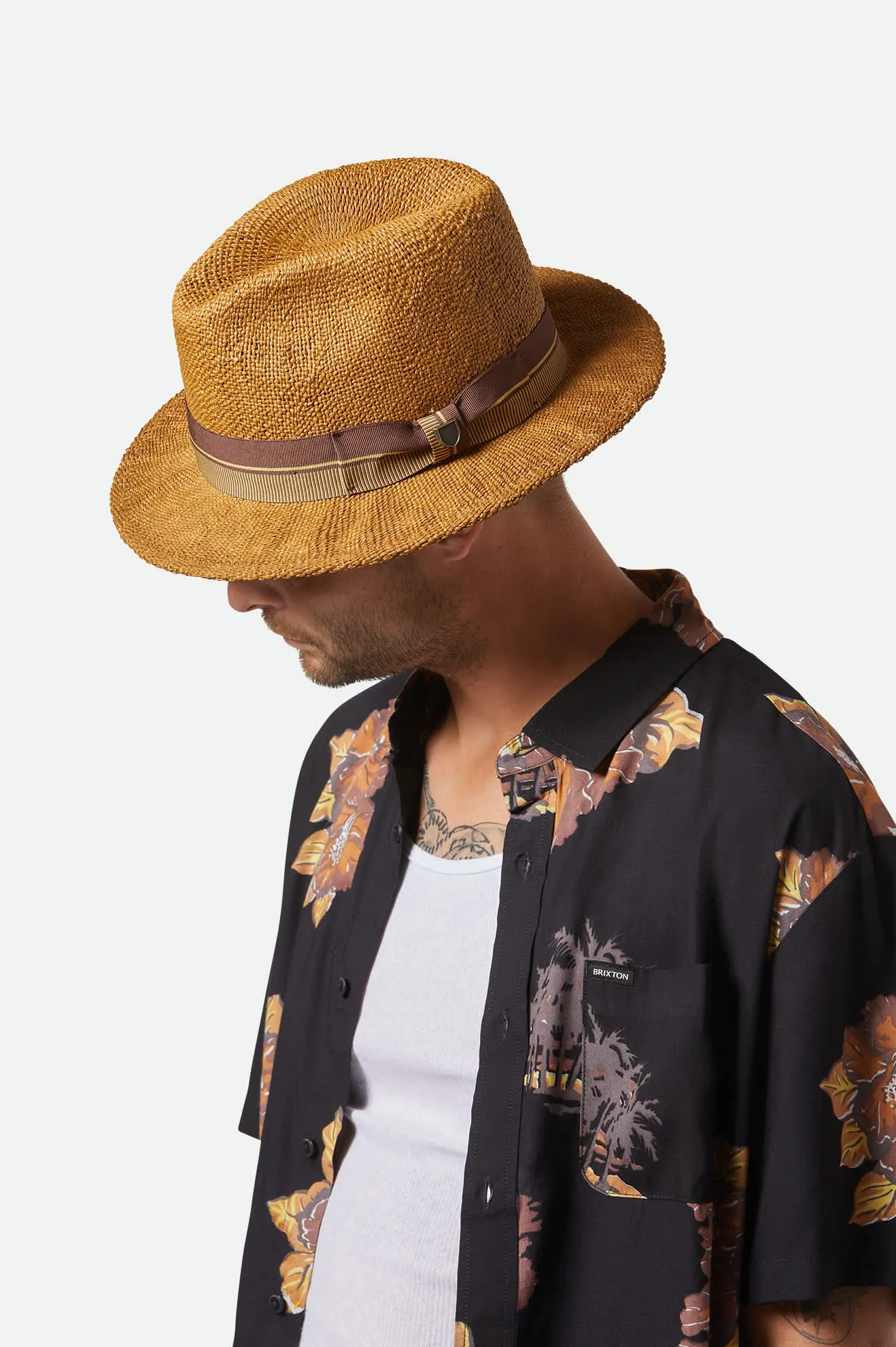 Roma Straw Fedora - Coffee sold by Brixton product image thumbnail 2