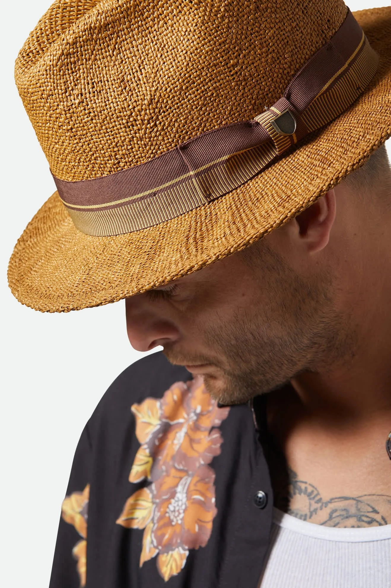 Roma Straw Fedora - Coffee sold by Brixton product image thumbnail 5