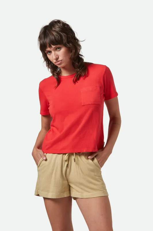 Carefree Organic Garment Dye Perfect T-Shirt - Crimson sold by Brixton