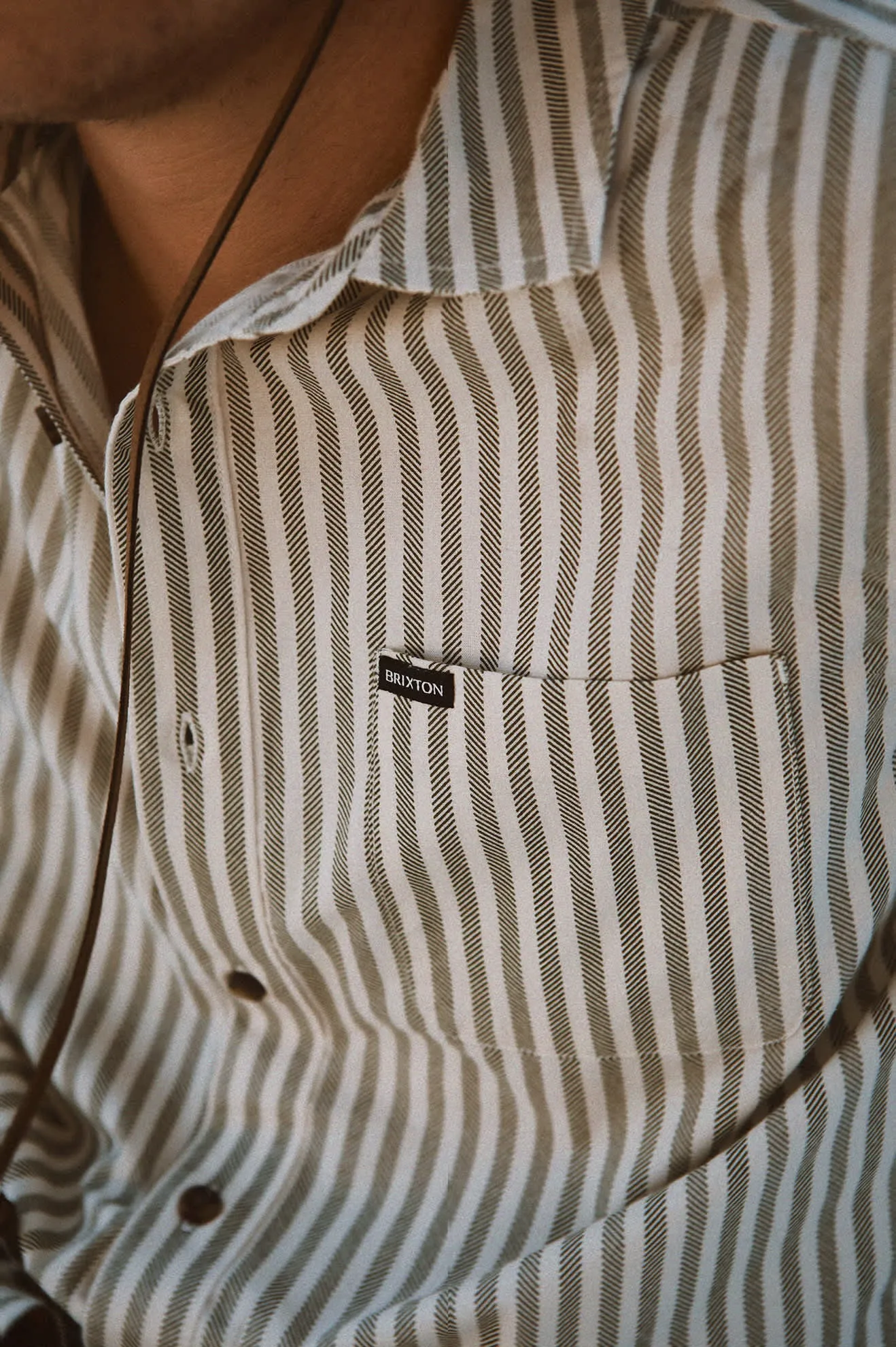 Charter Print S/S Shirt - Whitecap/Ivy Green Stripe sold by Brixton product image thumbnail 5