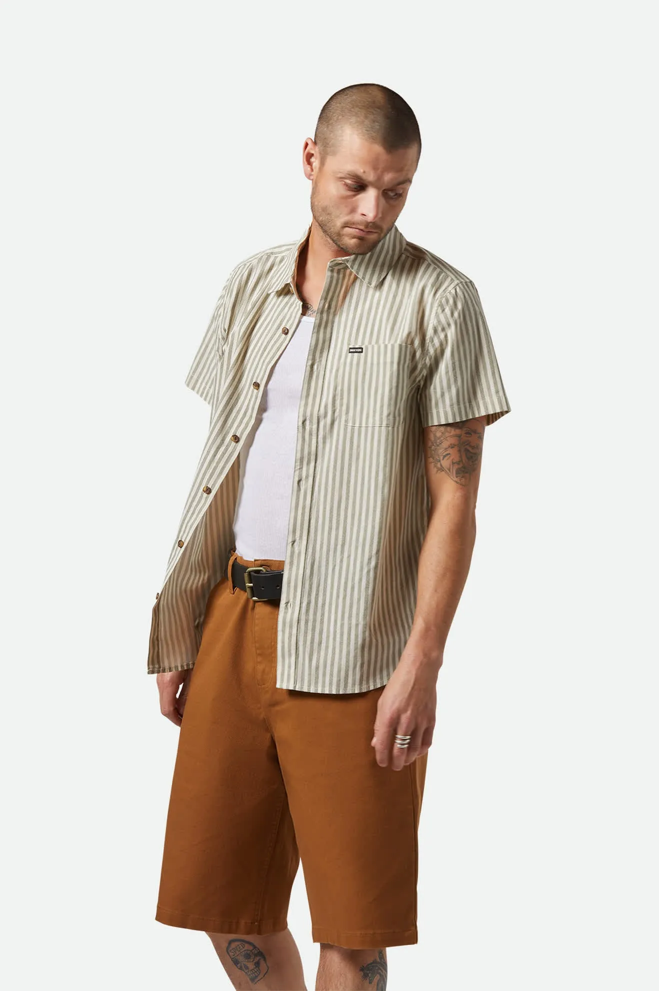 Charter Print S/S Shirt - Whitecap/Ivy Green Stripe sold by Brixton product image thumbnail 3
