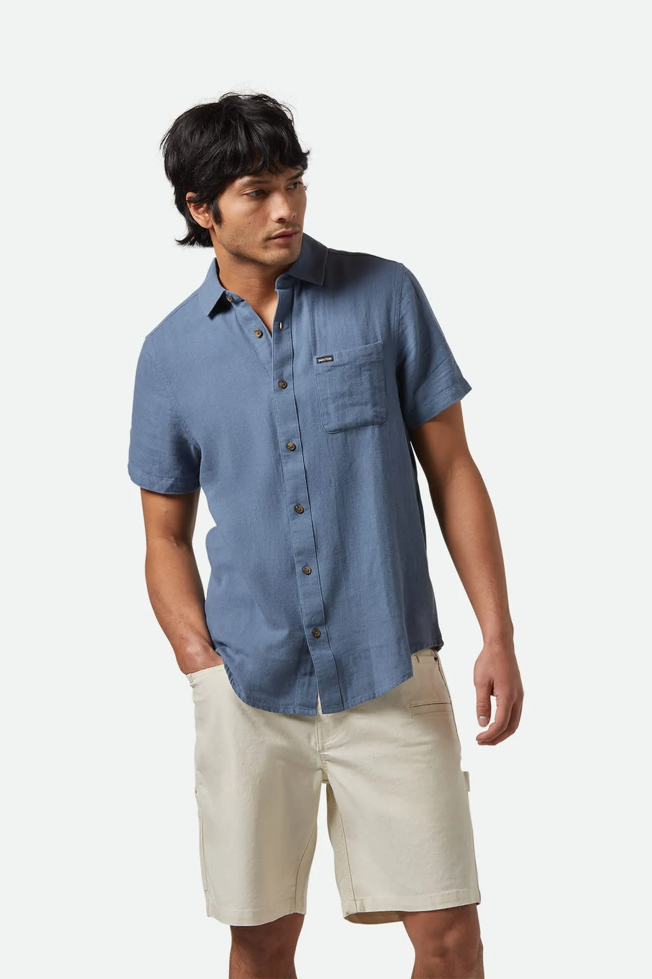 Charter Organic Cotton Linen Blend S/S Shirt - Azure Blue sold by Brixton product image thumbnail 3