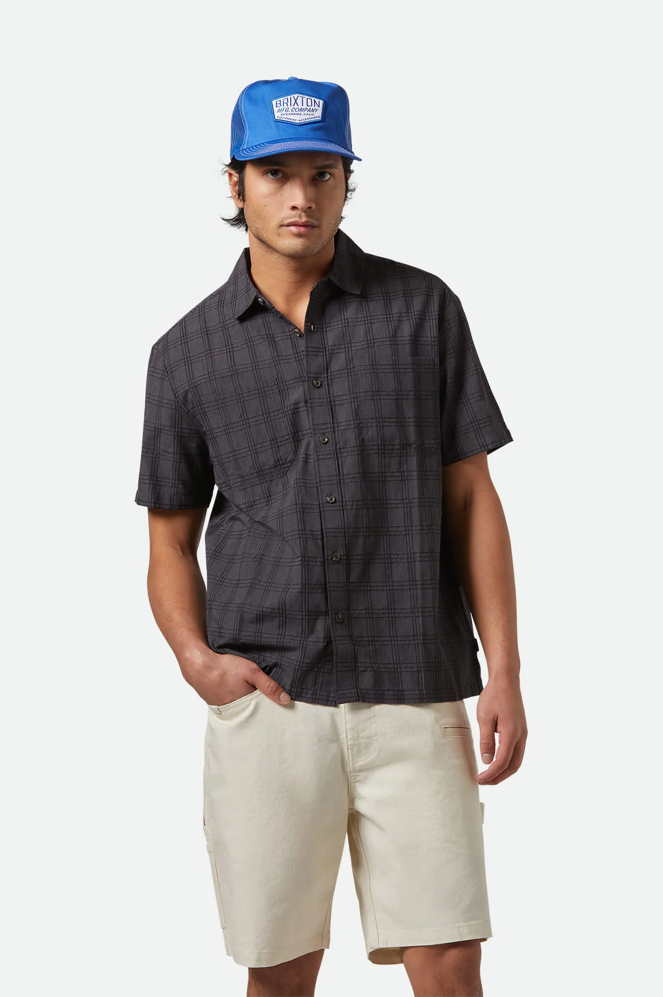CRU Oxford Plaid Relaxed S/S Shirt - Charcoal/Black Plaid sold by Brixton product image thumbnail 2