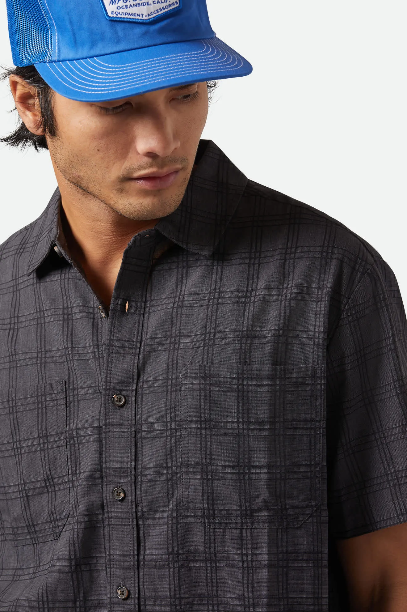 CRU Oxford Plaid Relaxed S/S Shirt - Charcoal/Black Plaid sold by Brixton product image thumbnail 5