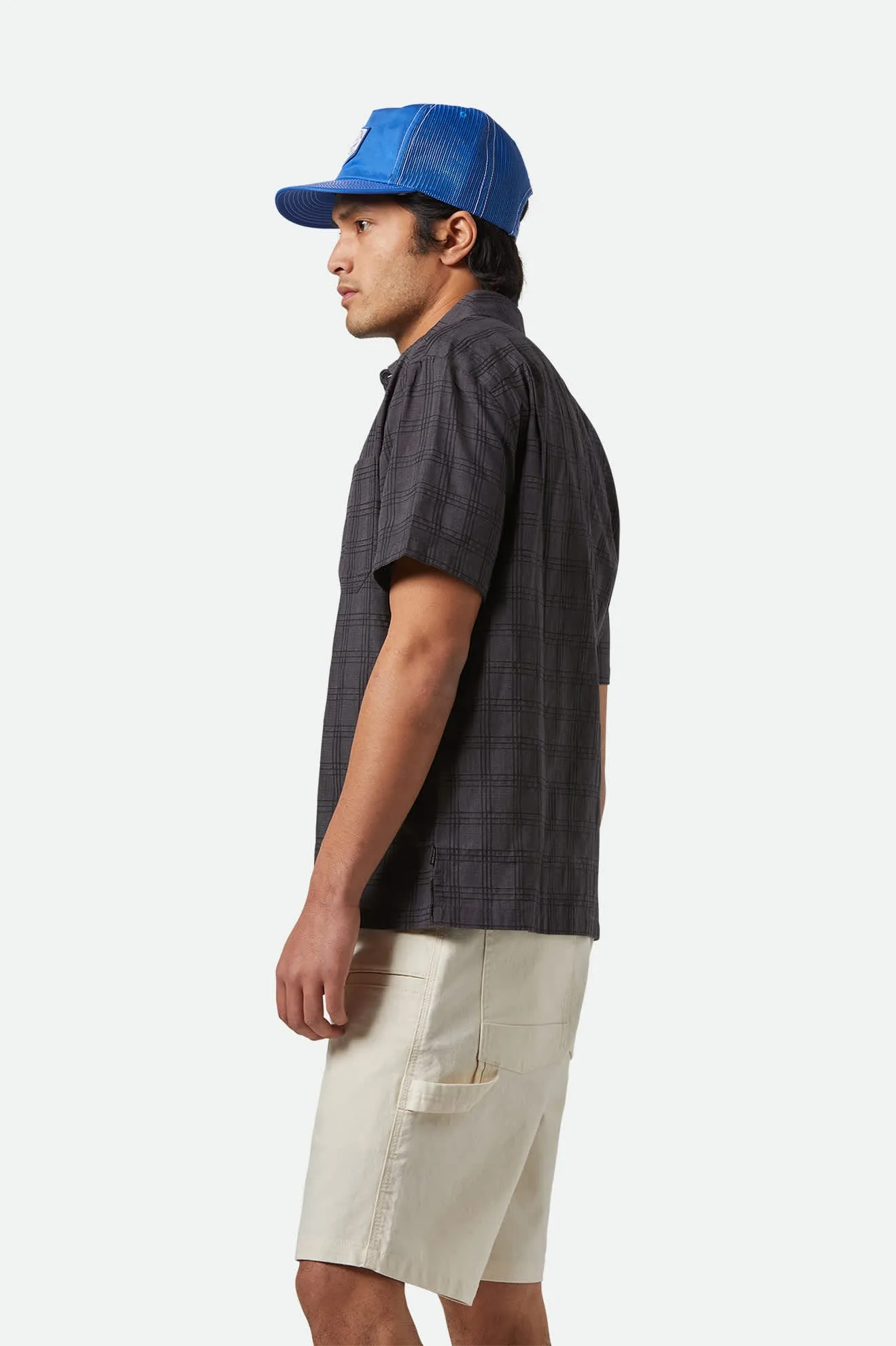 CRU Oxford Plaid Relaxed S/S Shirt - Charcoal/Black Plaid sold by Brixton product image thumbnail 3