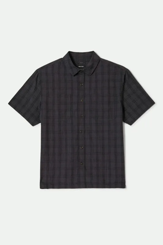 CRU Oxford Plaid Relaxed S/S Shirt - Charcoal/Black Plaid sold by Brixton