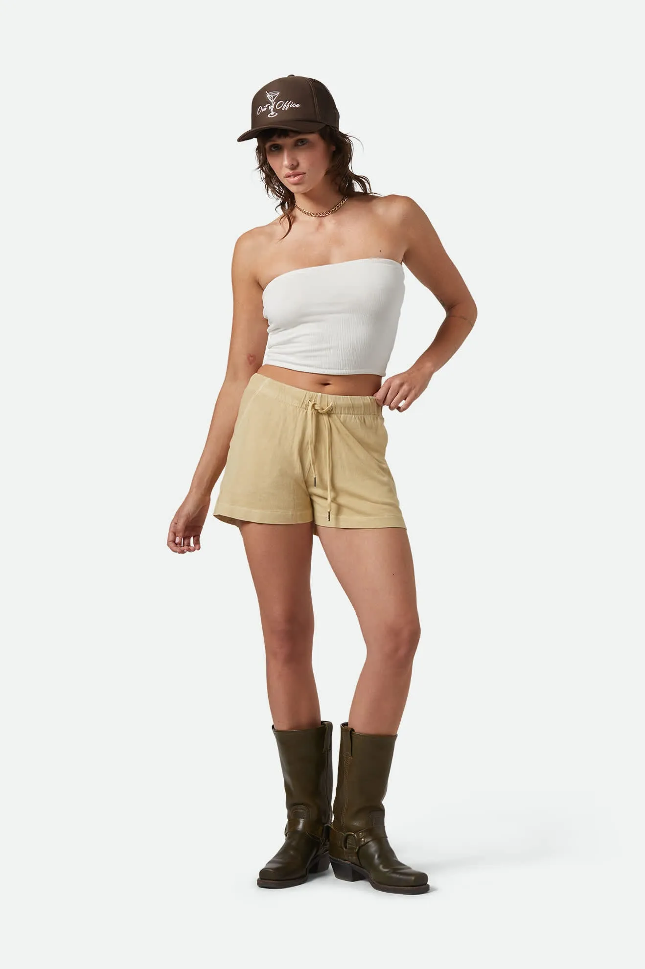 Carefree Organic Garment Dyed Lounge Short - Pale Khaki sold by Brixton