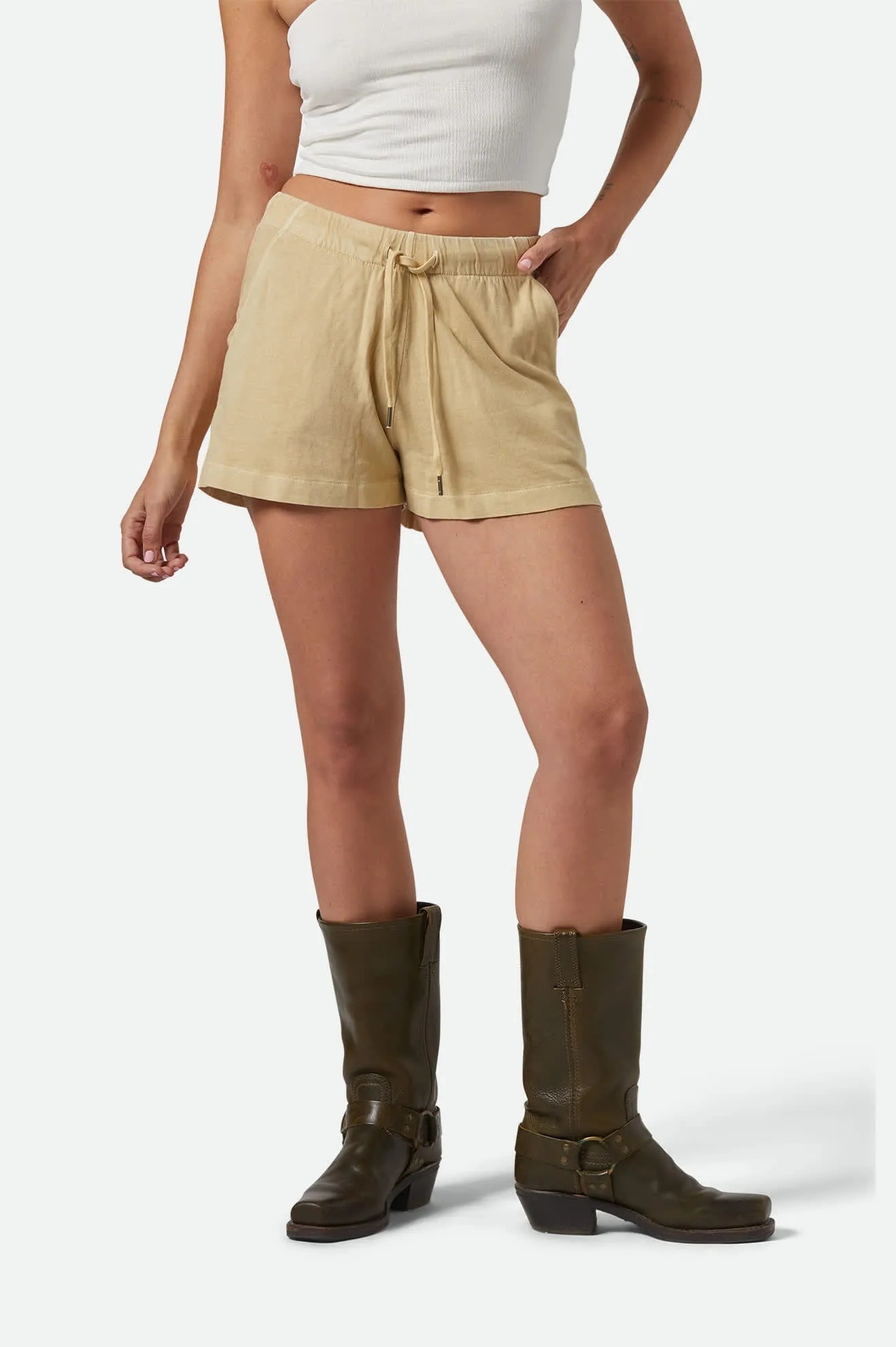 Carefree Organic Garment Dyed Lounge Short - Pale Khaki sold by Brixton product image thumbnail 5