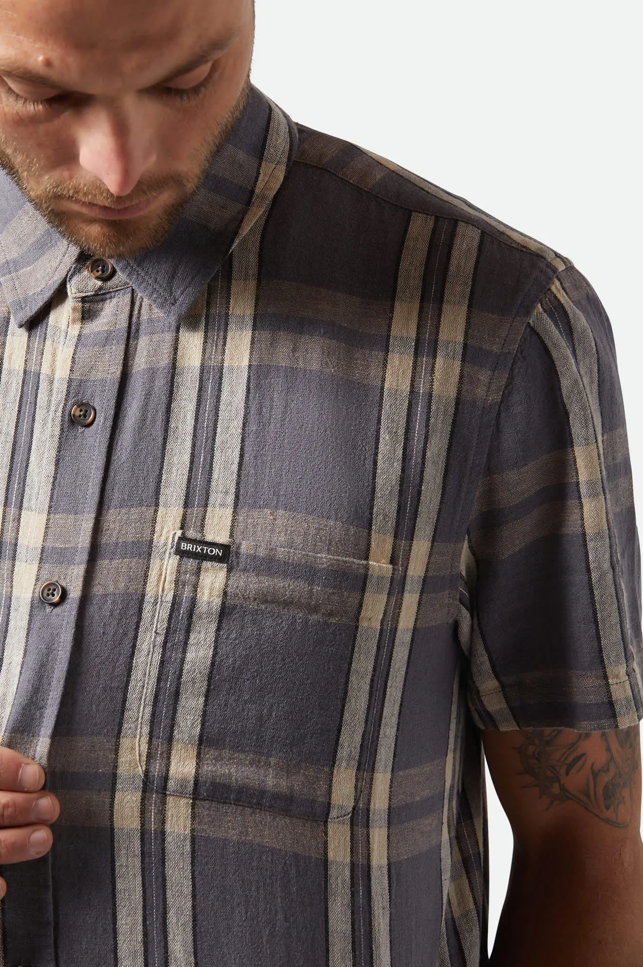 Charter Linen Blend S/S Shirt - Charcoal/Beige Plaid sold by Brixton product image thumbnail 5