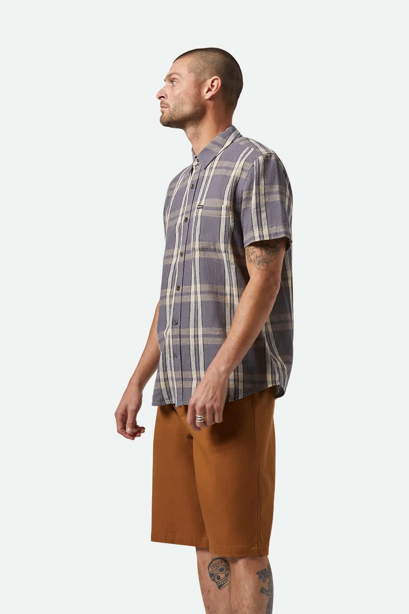 Charter Linen Blend S/S Shirt - Charcoal/Beige Plaid sold by Brixton product image thumbnail 3