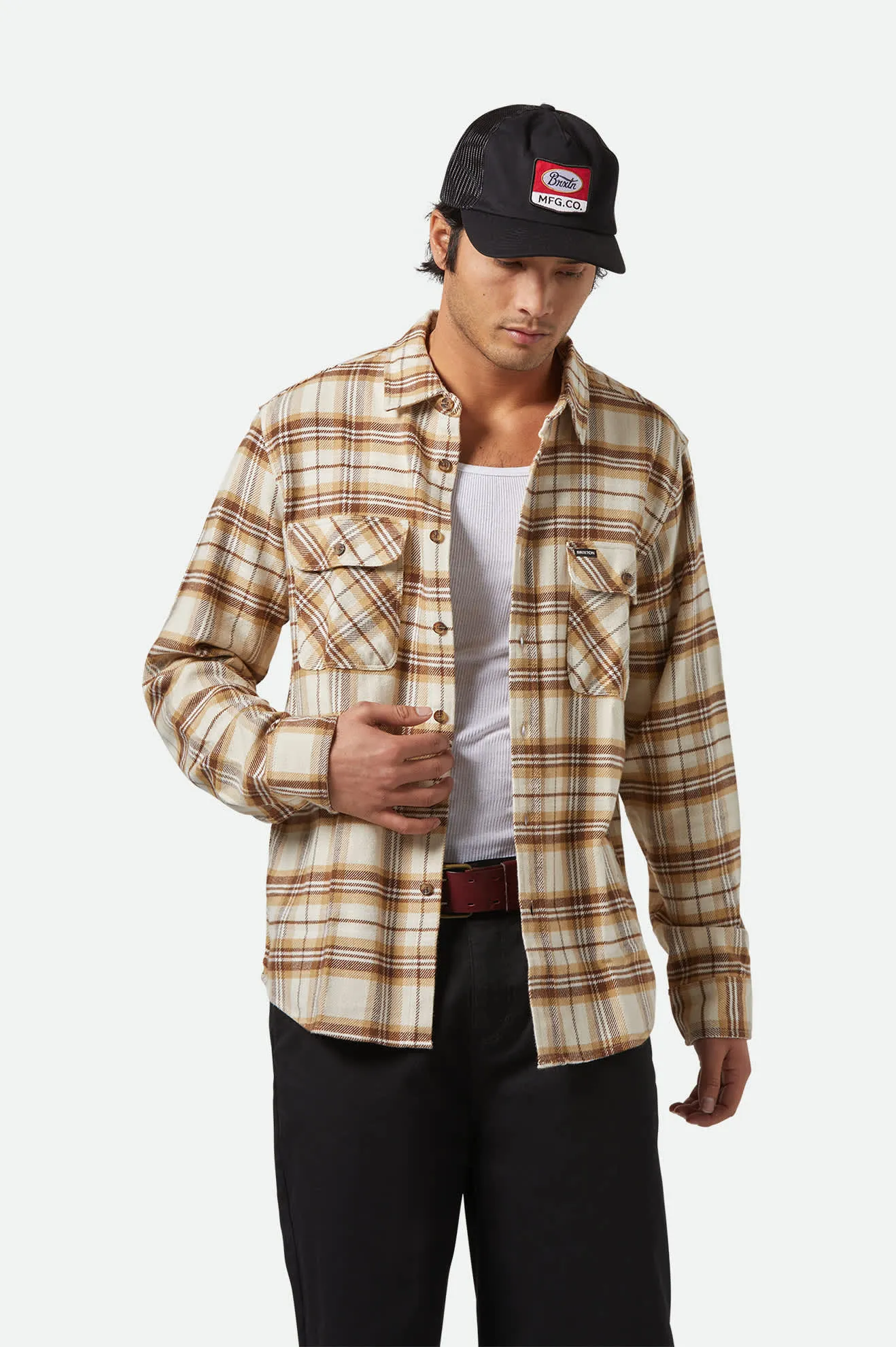 Bowery L/S Flannel - Whitecap/Sand/Pinecone Brown sold by Brixton product image thumbnail 2